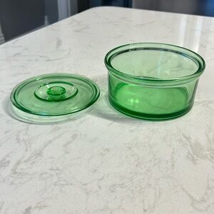 Hazel Atlas Uranium Glass Refrigerator Box with Lid